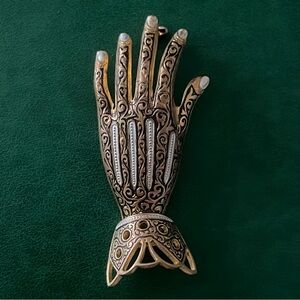 Ornate Damascene Toledo Gold Hand Brooch